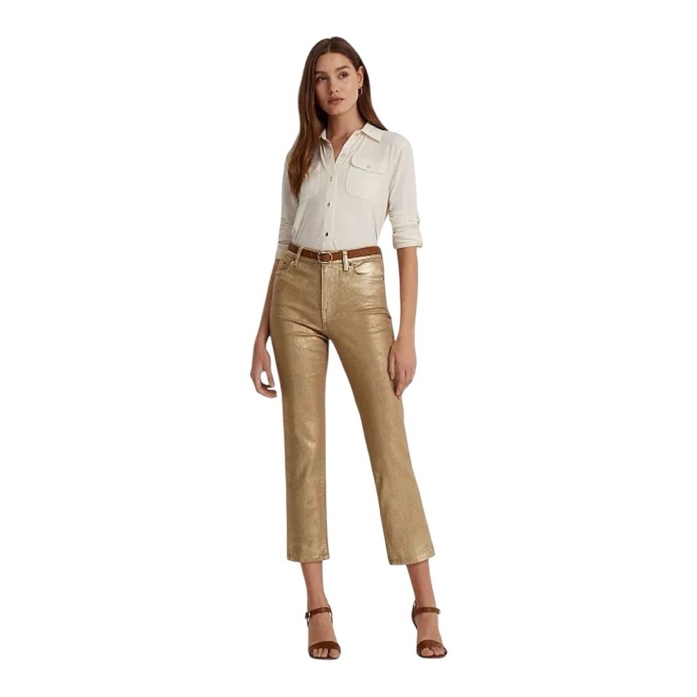 Lauren Ralph Lauren Women's Metallic High-Rise Straight Ankle Jeans 12P New - Picture 3 of 9